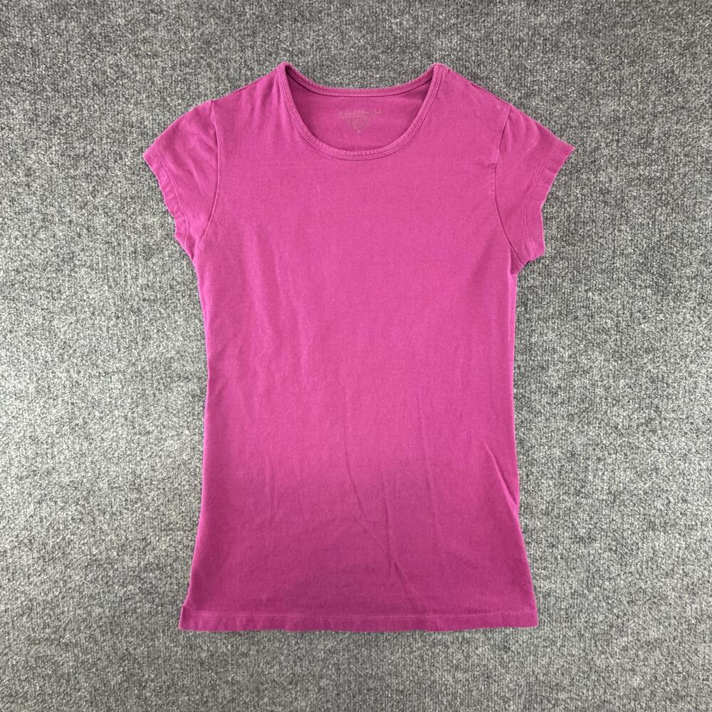 DownEast Basics Shirt Womens Medium Pink Short Sleeve Crew Stretch Tee Basic